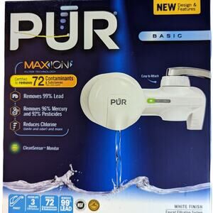 NWT PUR Basic White Horizontal Faucet Mount Max Ion Water Filtration System
